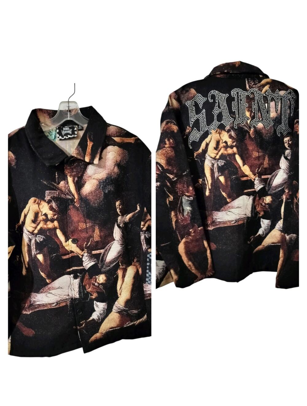 M1288)Rebel Vengeance M 'Fall of Rebel Angel' Goth Tapestry Rhinestone Shacket
